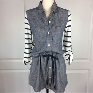 Anthro Postmark Linen Button Striped Tunic Small